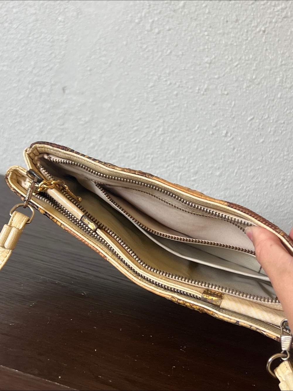 Patchwork Snake-Texture Wristlet Clutch in Yellow and Brown - Picture 6 of 6